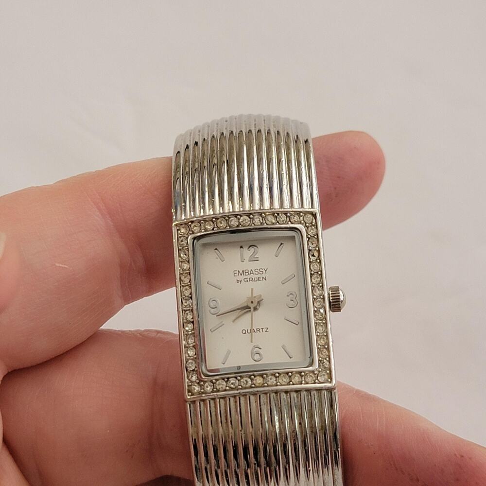 Embassy By Gruen Womens Watch White Dial Silver Case Silver Bangle Quartz